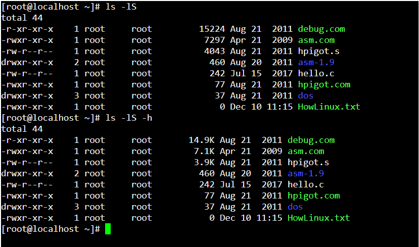 LS Sorting By Size Using Ls