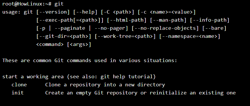 Git Command Help Message