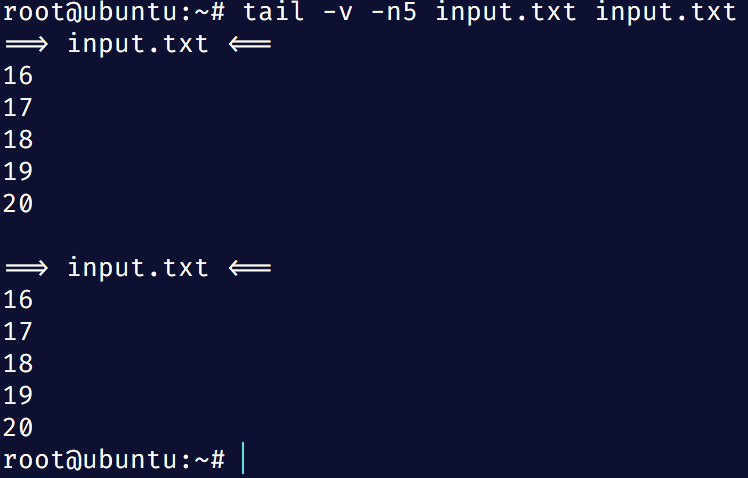 Tail Verbose With N