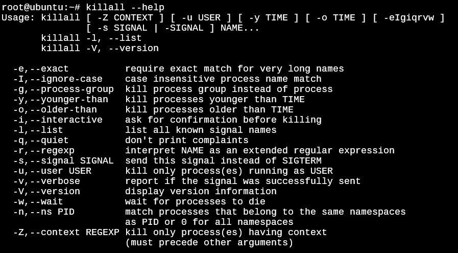 Killall Command Help Option