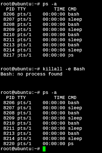 Process List Output After Killall Wrong Match