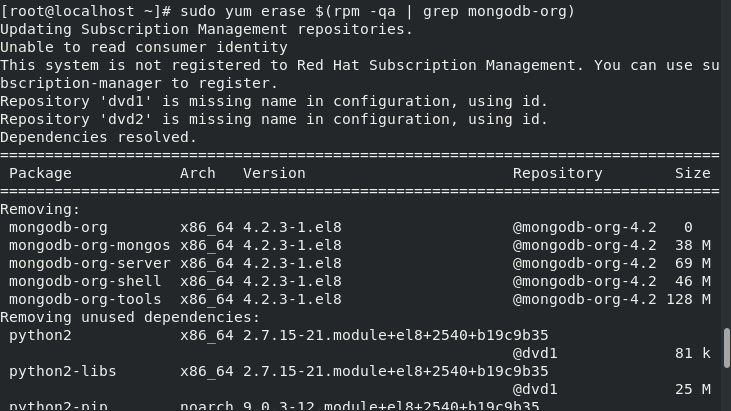 Uninstall Yum Mongodb