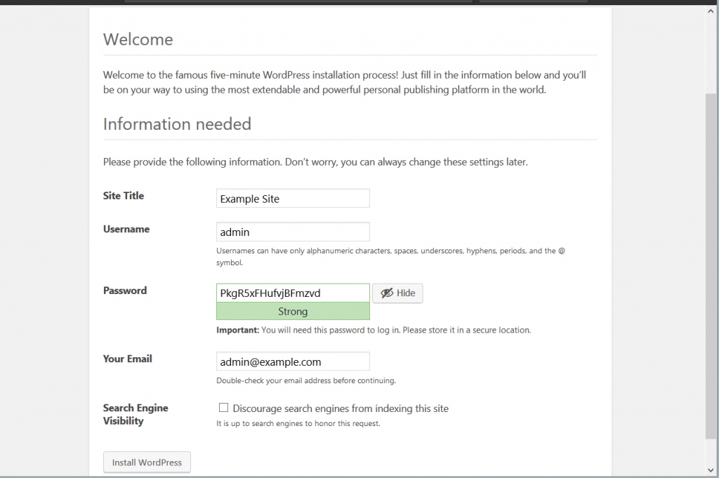 Wordpress Install Dialog