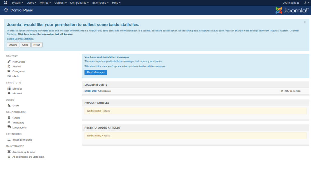 Joomla Dashboard