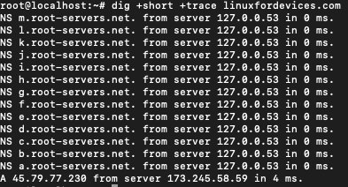 dig +short +trace 