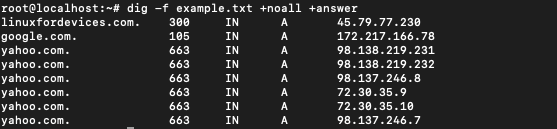 dig -f +noall +answer