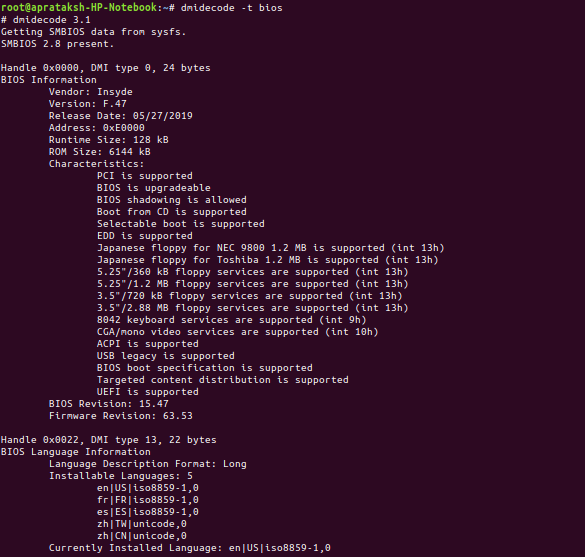 Dmidecode Keyword Bios