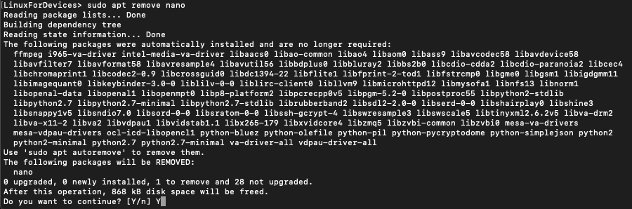 Apt Remove Nano
