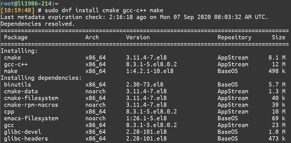 Cmake Using Dnf Centos