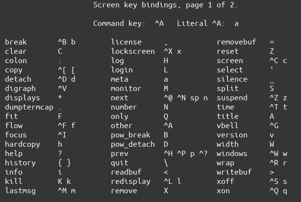 Screen Keybindings