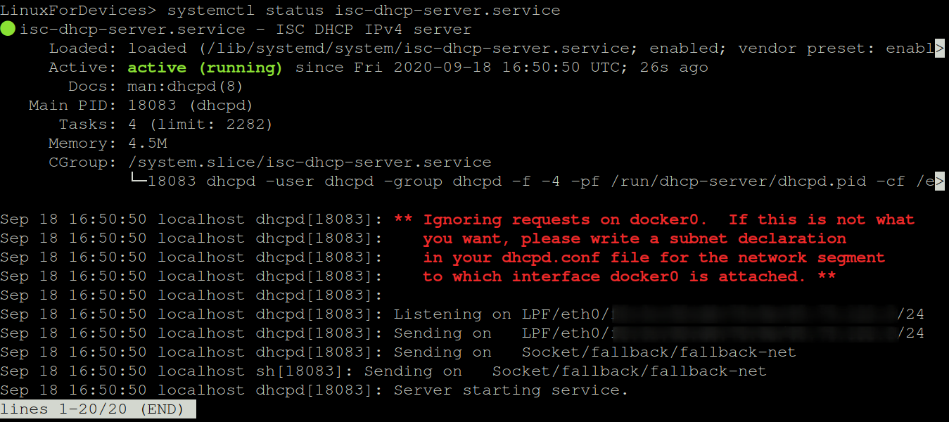 Status Of DHCP Server