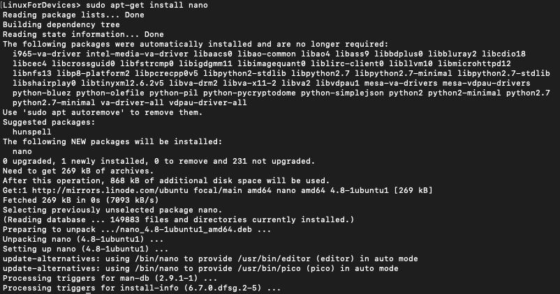 Installing Nano using Apt command