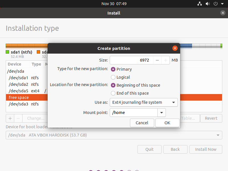 Creating Home Partition