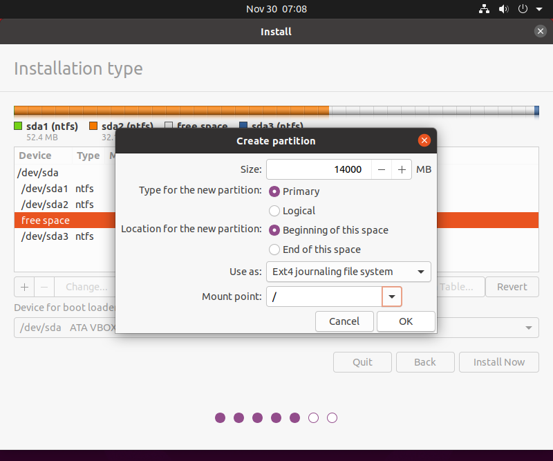 Creating Root Partition