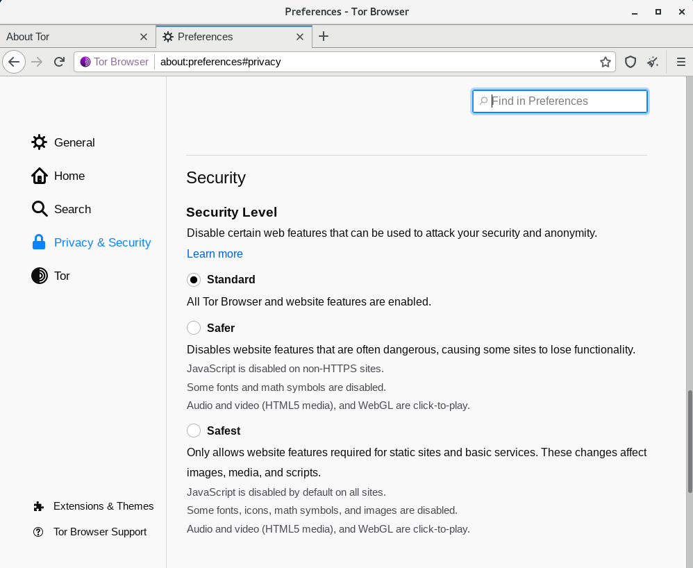 Setting Security Level