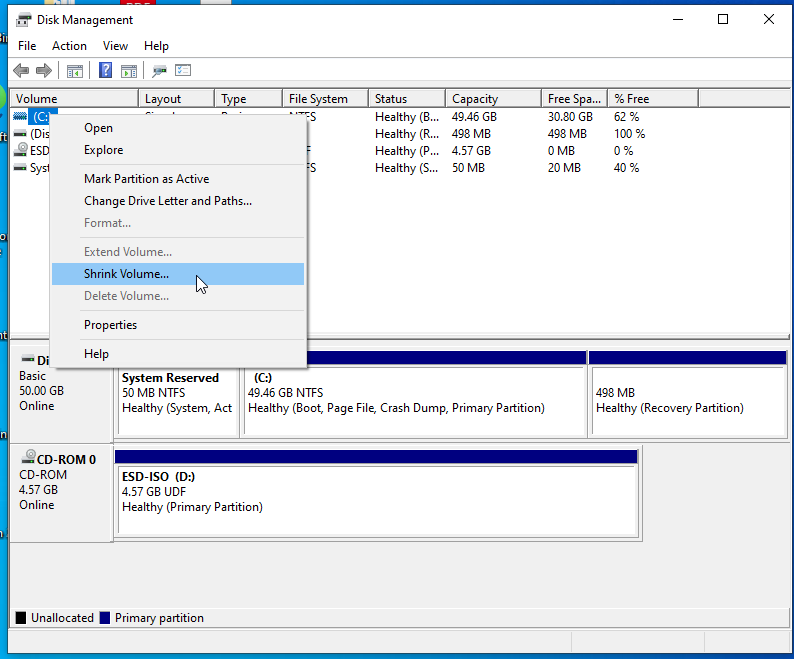 Shrink Volume Using Disk Management