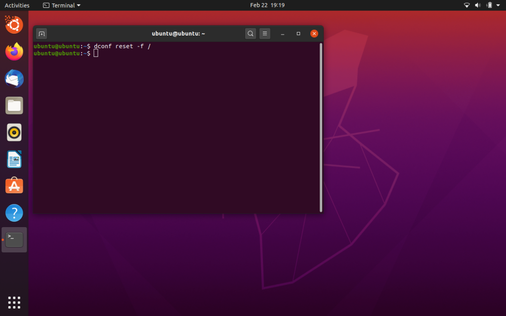 Ubuntu Restored To Default Settings