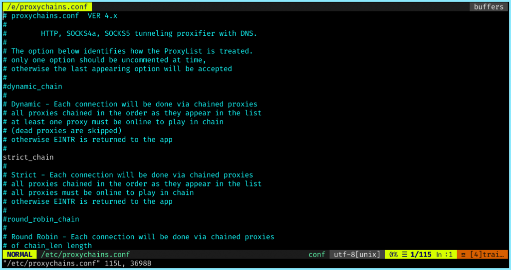Proxychains Config Opened In Vim