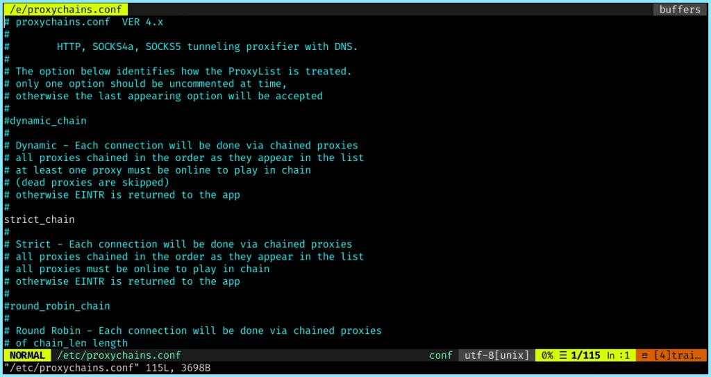 Proxychains Config Opened In Vim