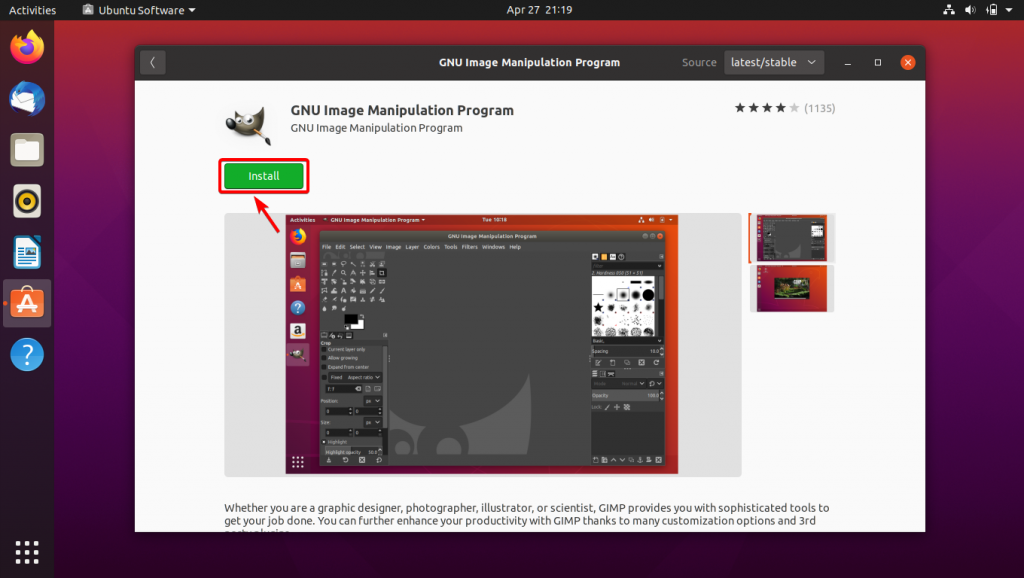 Click Install To Install GIMP