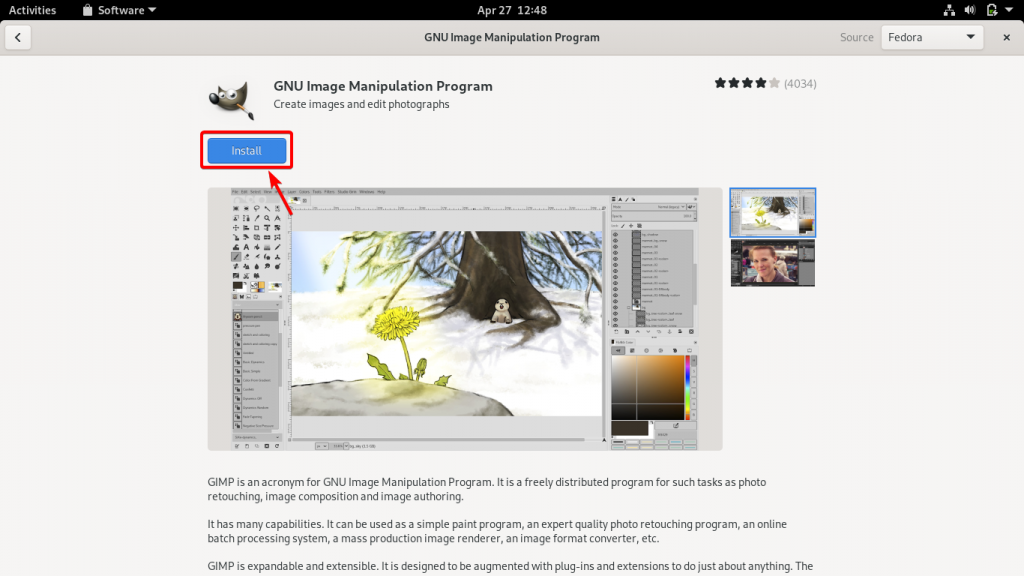Click On Install To Install GIMP