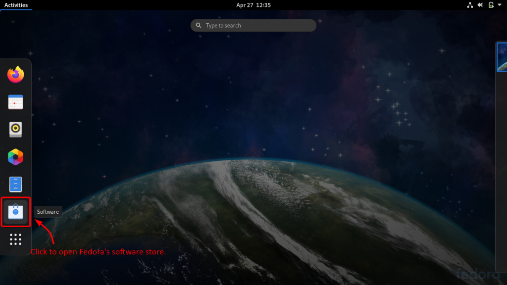Click On Software To Open Fedoras Software Store.