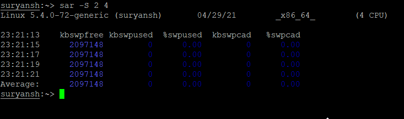 Example 5 Swap Space Utilization Statistics