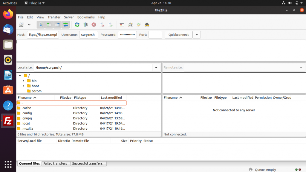 FileZilla Interface 2 FTPS on Ubuntu