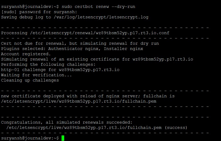 Successful Dry Run Renewal LetsEncrypt on Nginx