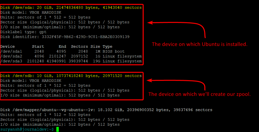 Sudo Fdisk L 1 install ZFS on Ubuntu