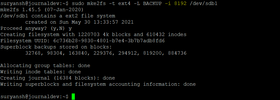 Creating Filesystem With Specific Number Of Inodes Per Group