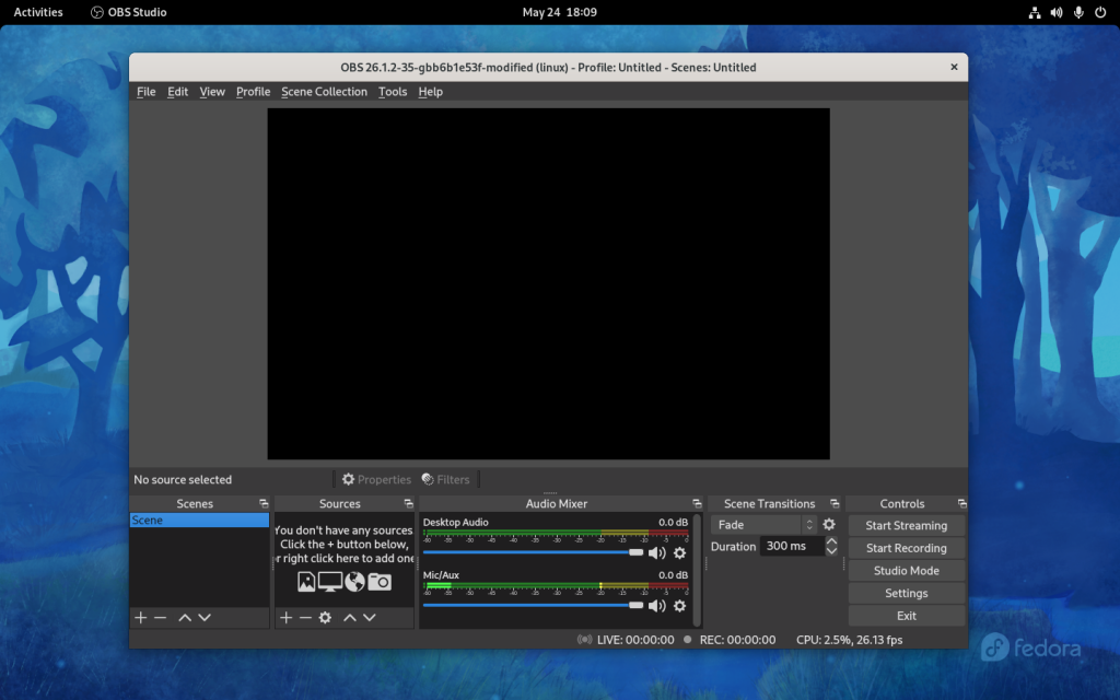 OBS Studio Window On Fedora