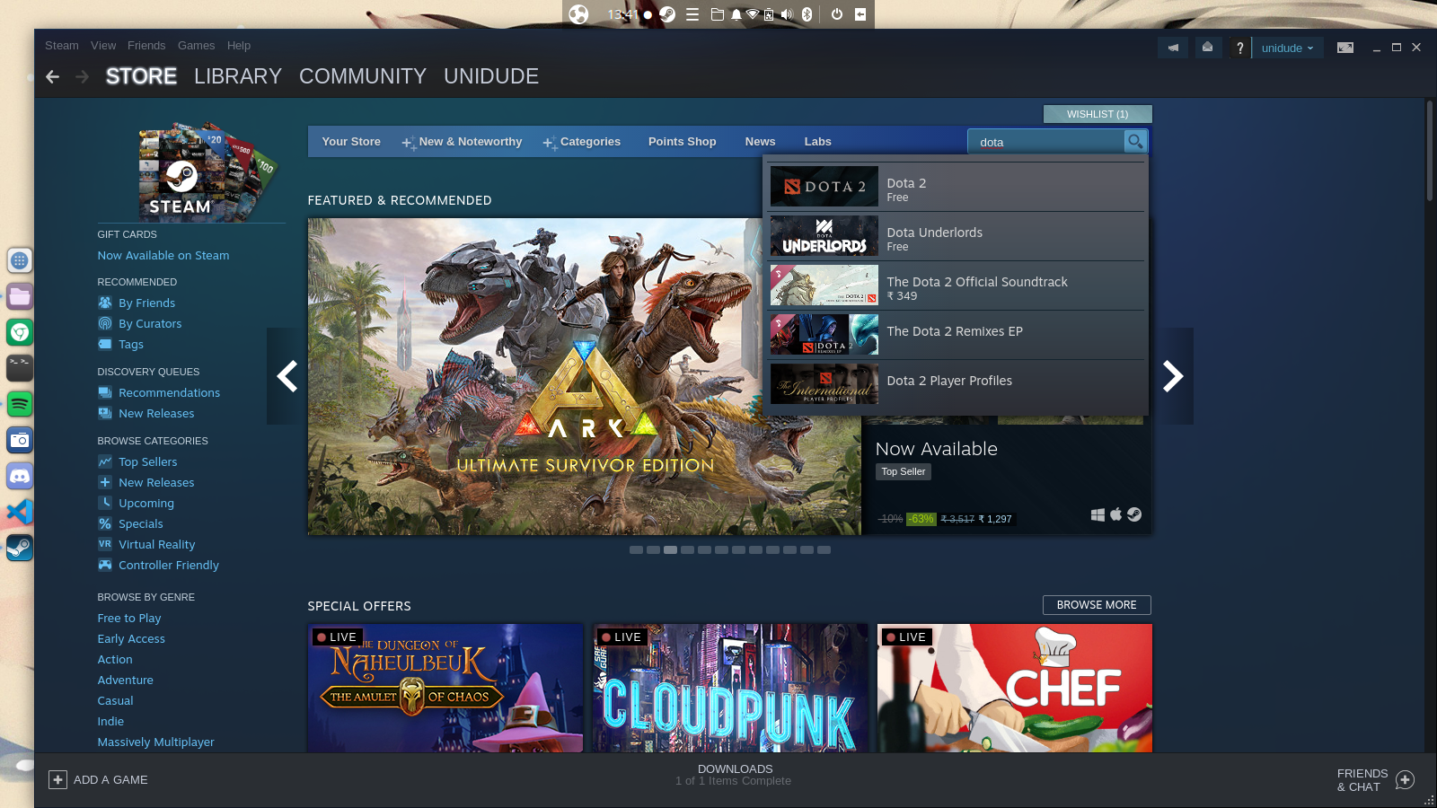 Searching for a game on Steam
