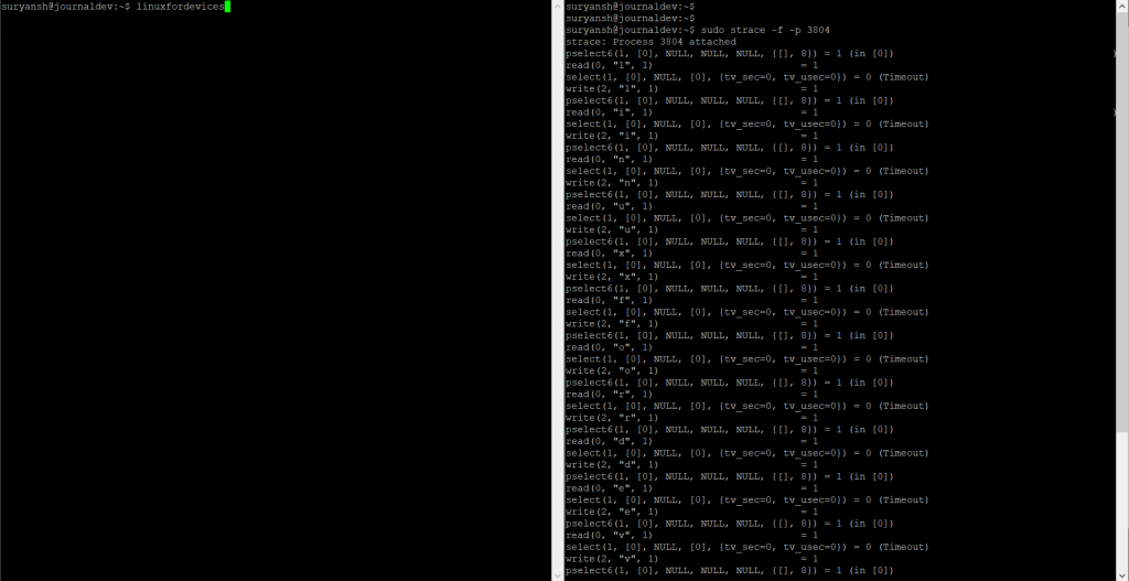 Strace Output For An Attached Process