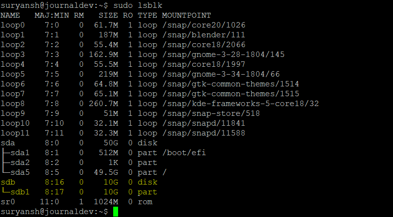 Sudo Lsblk Output