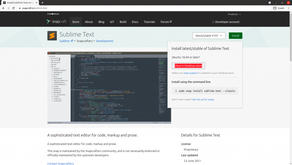 Sublime Text Snapcraft