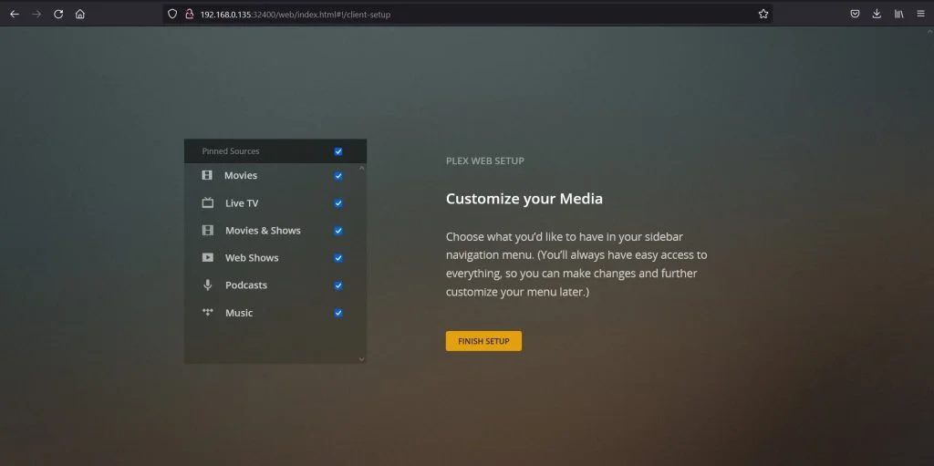 Click FINISH SETUP