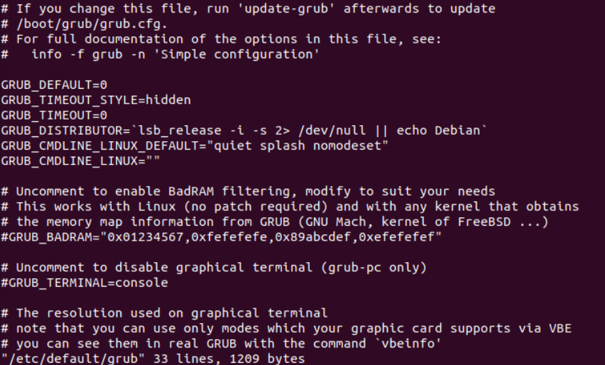 Grub Config Nomodeset