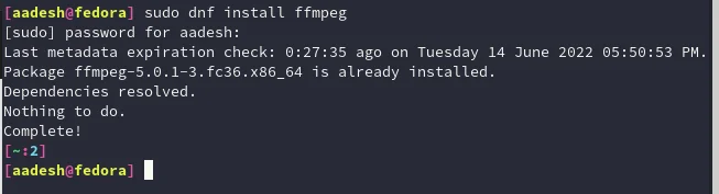 ffmpeg on fedora workstation
