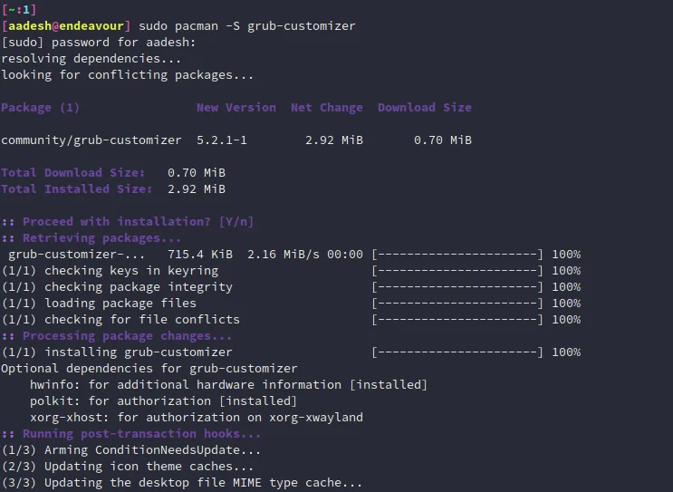 Installing Grub Customizer On Arch Based Distributions