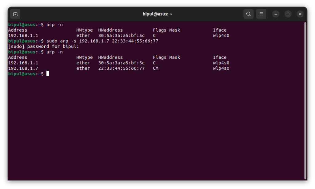 Add An Entry In The Arp Table