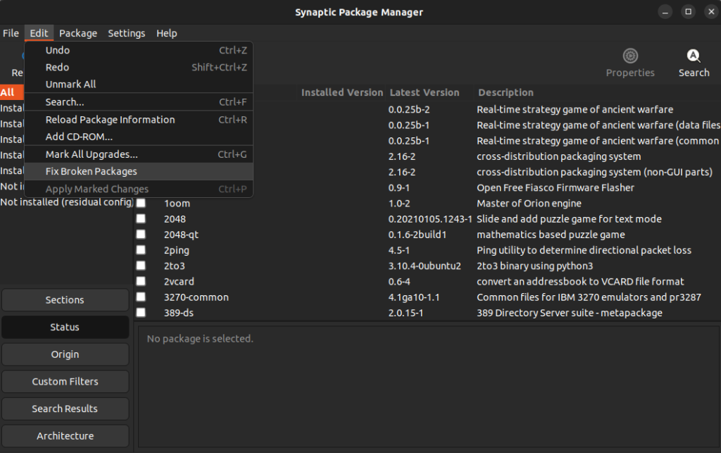 Fix Broken Packages In Synaptic