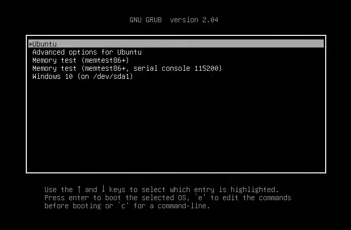 Grub Bootloader Menu