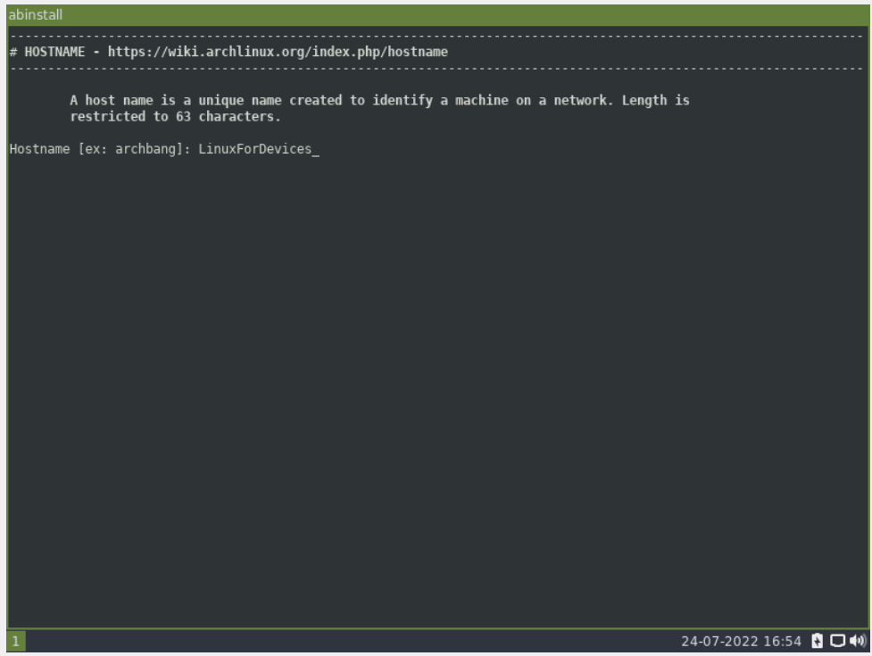 Hostname Archbang Installer