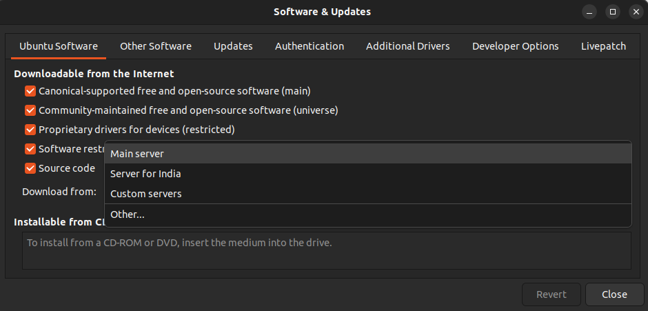 Select Download Servers In Software Updater