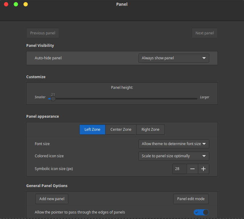 Panel Settings