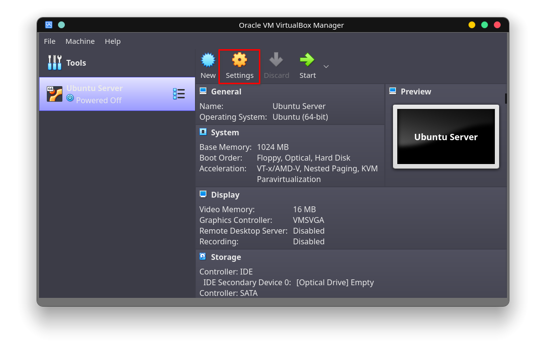 Virtual Machine Settings