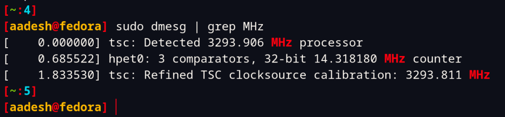 Finding CPU Frequency Using Dmseg Command