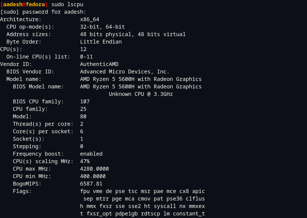 Finding The Frequency Of CPU Using The Lscpu Command