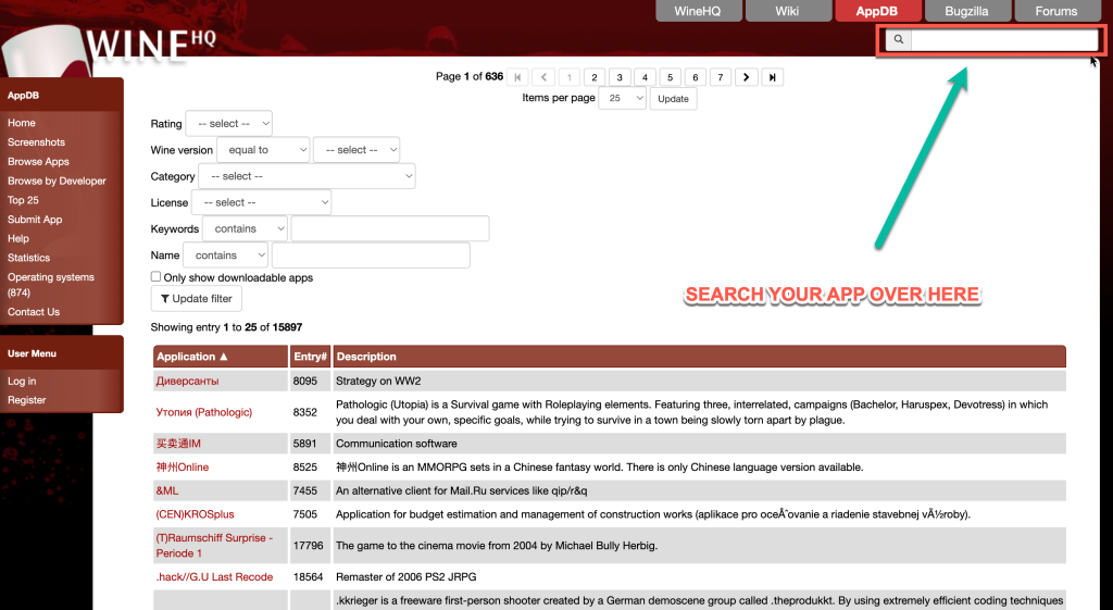 Search For App In Winhq Appdb